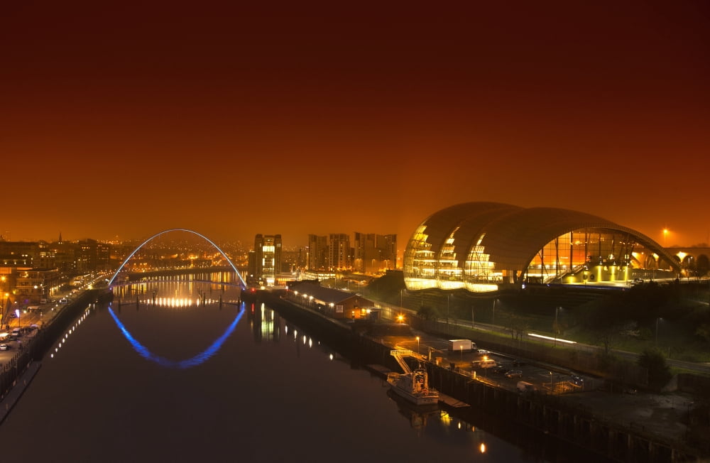 Millenium Bridge And The City Illuminated At Night Newcastle Northumberland England Canvas Art - John Short Design Pics (19 x 12)