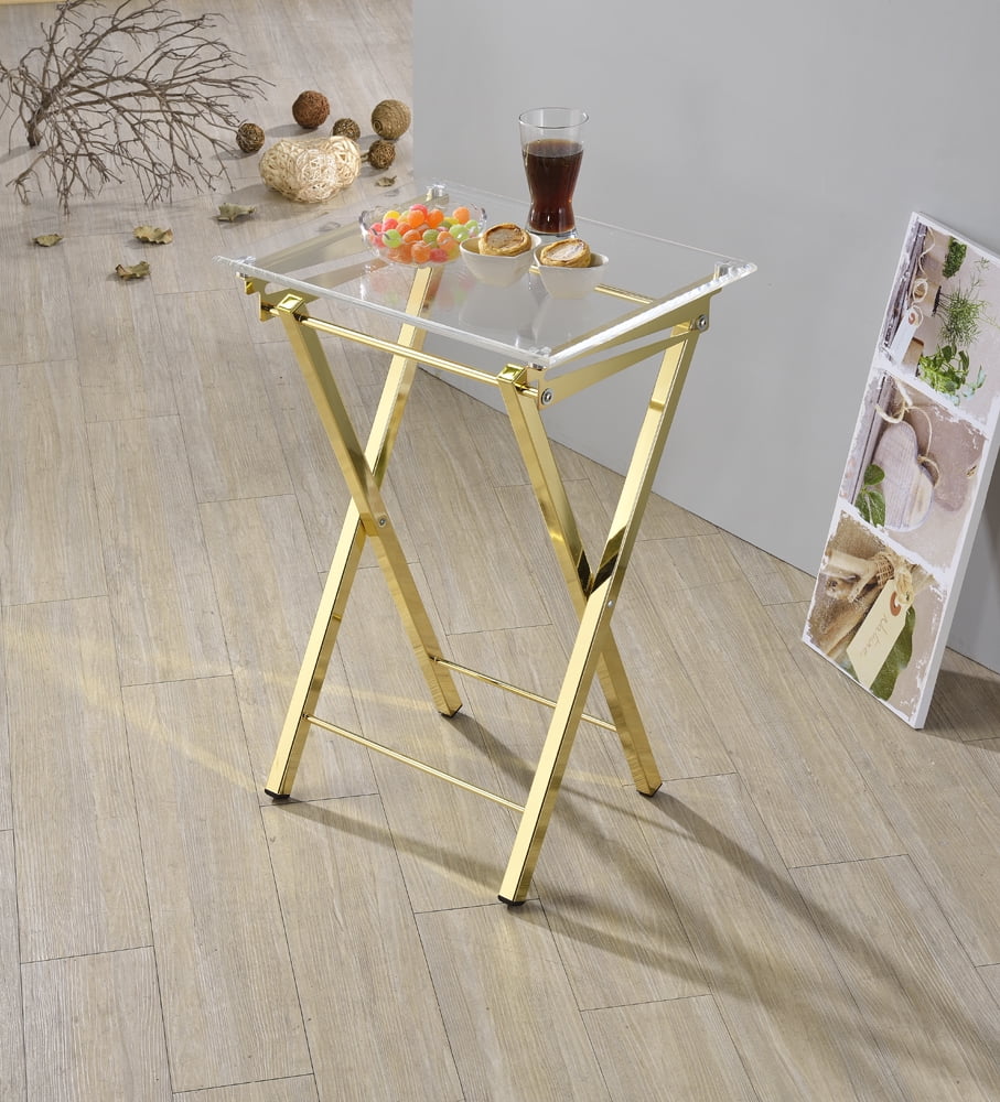 Gold and Clear Glass Folding Tray Table Set