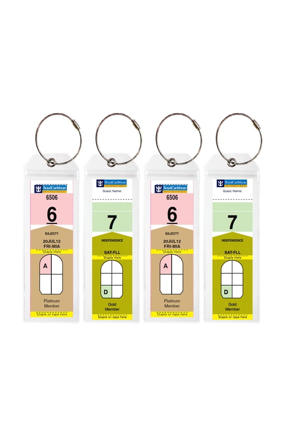 Cruise Tags - Narrow Cruise Ship Luggage Etag Holder with Zip Seal & Steel Loops (8 pack)