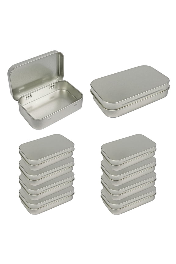 Metal Rectangular 10 L Hinged Tins, Silver, 10 Count Pack