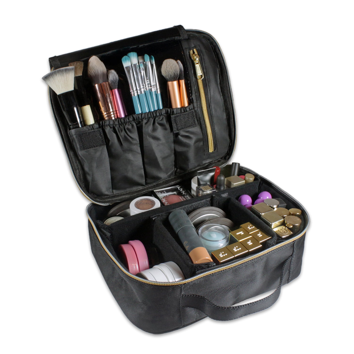 Prokva Travel Makeup Bag with 5 Removable Cases Large Cosmetic Case Make up  Organizer with Strap and Multiple Storage Pockets Black (Patented Design)
