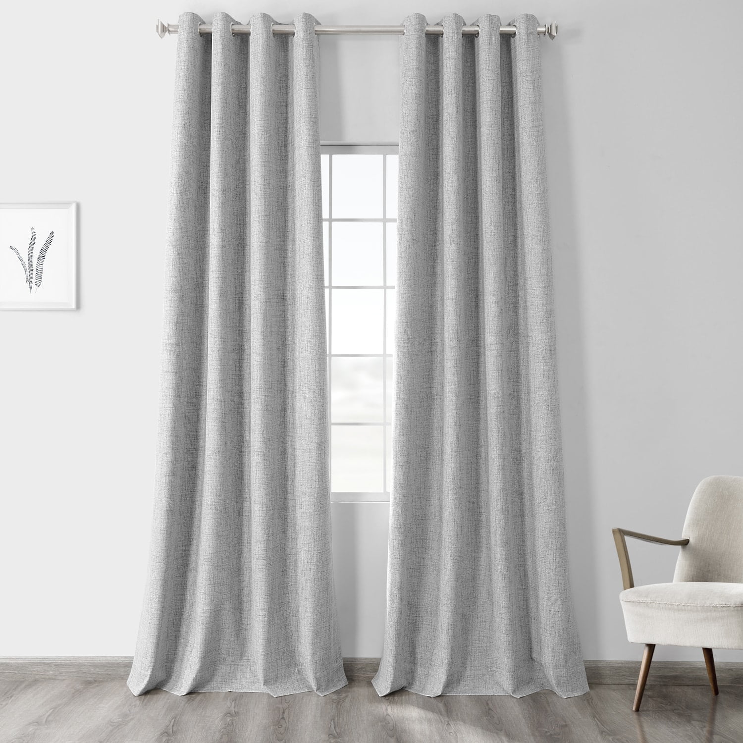 Millennial Grey Thermal Cross Linen Weave Blackout Grommet Curtain (1 Panel), Millennial Grey, 50W X 84L