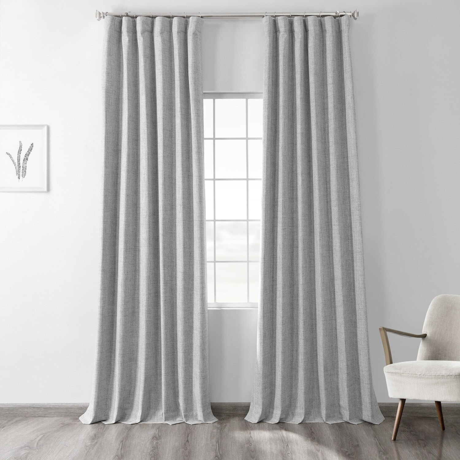 Millennial Grey Vintage Thermal Cross Linen Weave Blackout Curtain (1 Panel), Millennial Grey, 50W X 96L