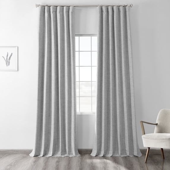 Millennial Grey Vintage Thermal Cross Linen Weave Blackout Curtain (1 Panel), Millennial Grey, 50W X 96L