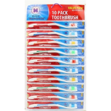 Millennium 100TB Toothbrushes Individually Wrapped Standard Medium Bristle - Pack of 100