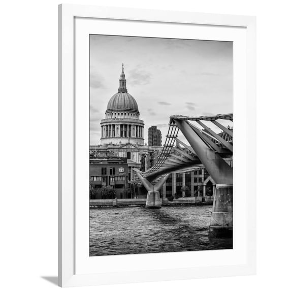 Art.com Millennium Bridge and St. Paul's Cathedral - City of London - UK - England - United Kingdom Photographic Print by Philippe Hugonnard, White Frame Wall Art, 32" x 40"