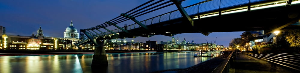 Millennium Bridge and St Pauls Cathedral at dusk Thames River London England Canvas Art - Panoramic Images (36 x 12)