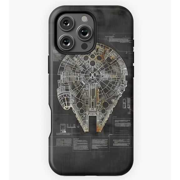 Millennium Falcon Blueprint Sci-Fi Spaceship Plan G238 Compatible Phone Case for iPhone 17, 16, 15, 14, 13, 12, and 11 Pro Max