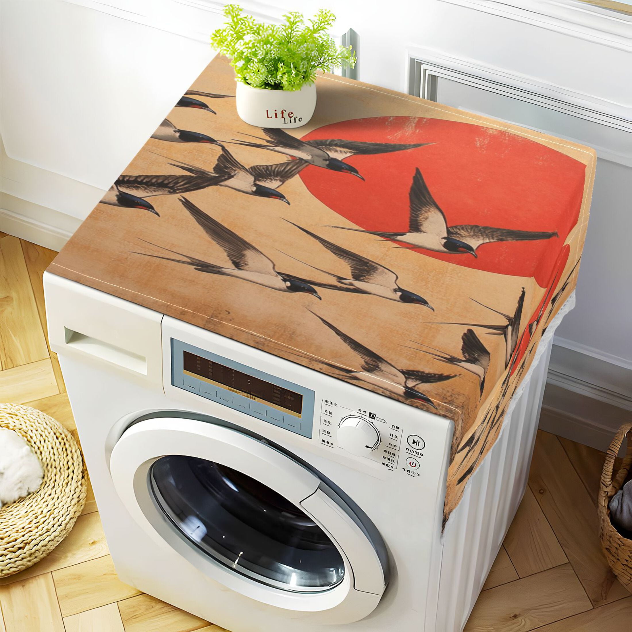 Millennium Of The GooseWasher and Dryer Covers Dust-Proof and Oil Resistant Fridge Cover with 4 Storage Pockets Washing Machine Top Cover for Laundry Kitchen Home 51.2 x 22 In