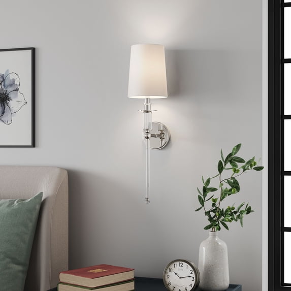 Millennium Lighting 1 Light 26 inch Wall Sconce with White Linen Shade Polished Nickel