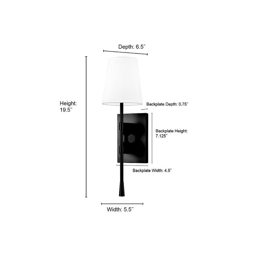 Matte Black Linen Shade 20" Wall Sconce