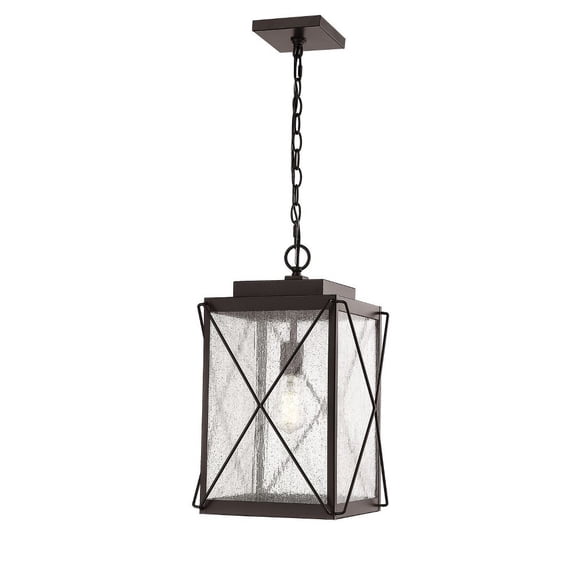 Millennium Lighting Robinson 1 Light Metal Outdoor Hanging Lantern With Clear Seeded Glass Shades Powder Coat Bronze Bronze Painted,Brushed