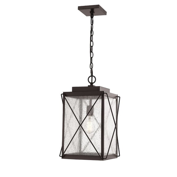 Millennium Lighting Robinson 1 Light Metal Outdoor Hanging Lantern With Clear Seeded Glass Shades Powder Coat Bronze Bronze Painted,Brushed