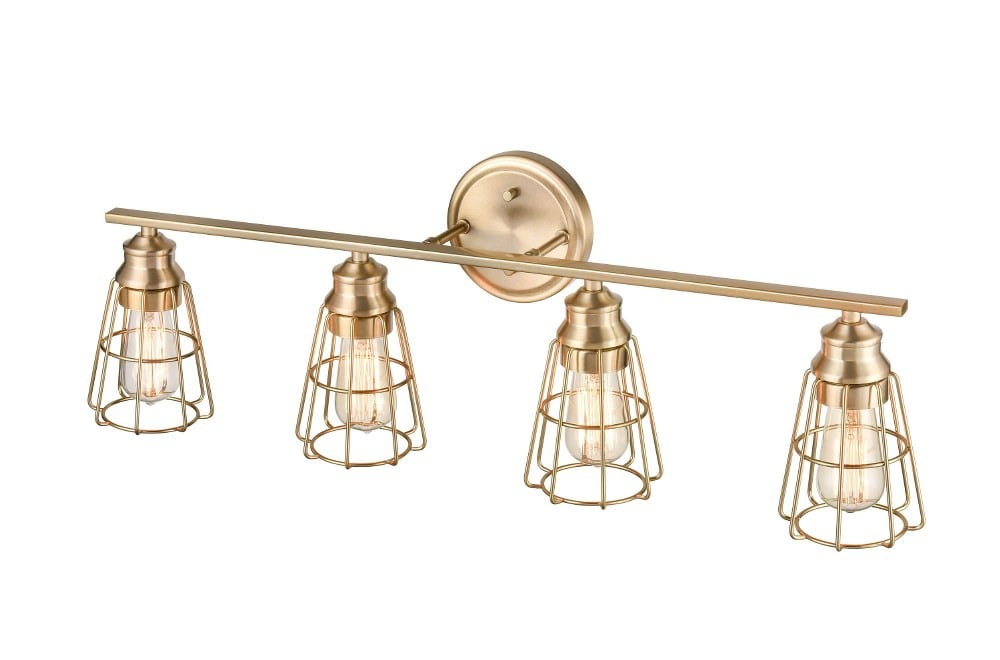 Modern Gold 4-Light Metal Cage Vanity Fixture