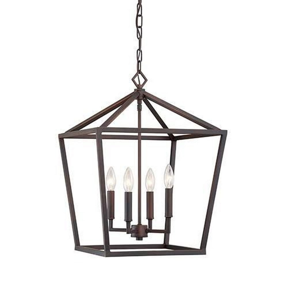 Contemporary Rubbed Bronze 4-Light Pendant - 24"x16"