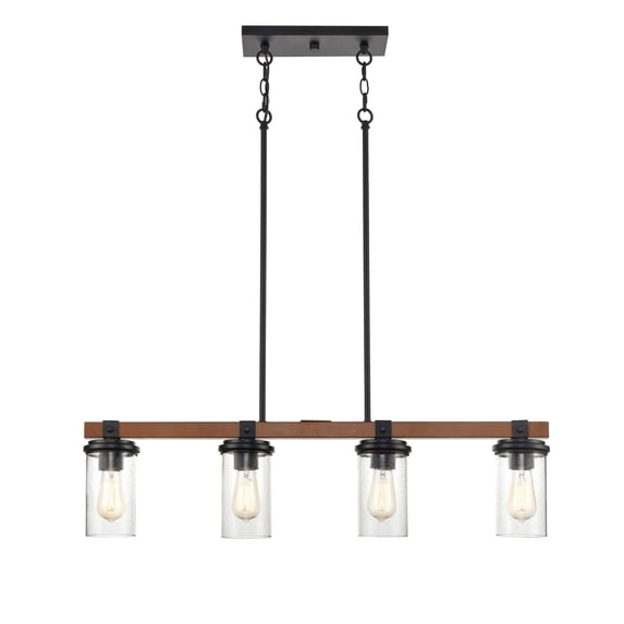 Millennium Lighting 4-light Metal Island Light in Matte Black/Wood Grain