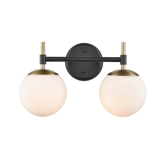 Millennium Lighting 929 Lighting 2 Light Bathroom Vanity Fixture with Opal Glass Shades Matte Black/Modern Gold Black Matte