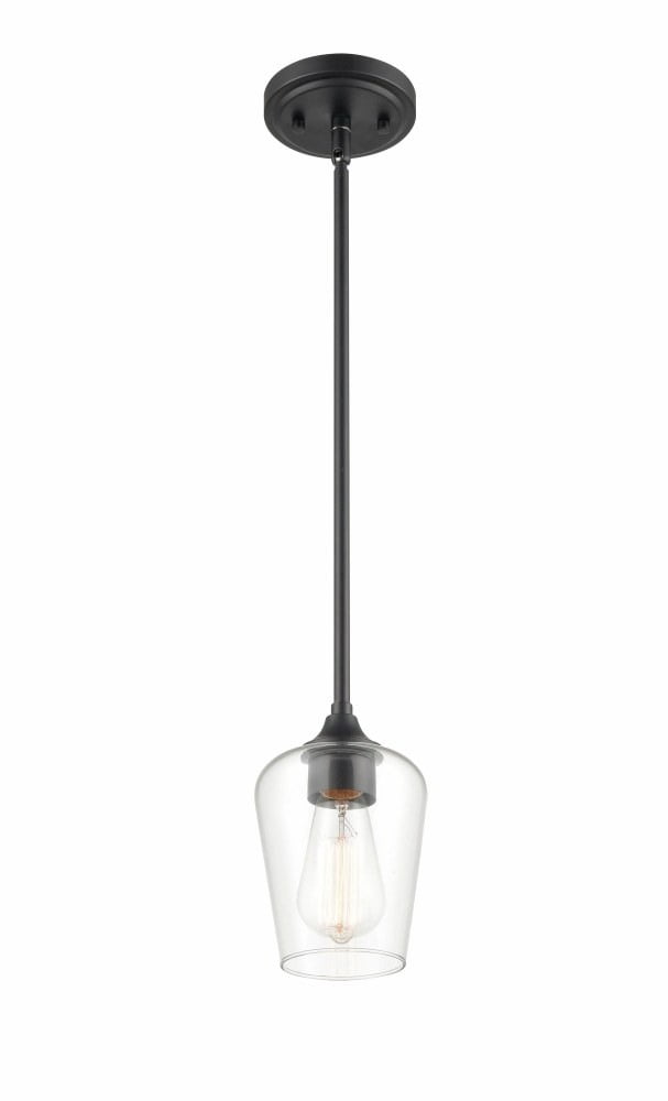 Ashford Matte Black Mini-Pendant Light with Glass Shade