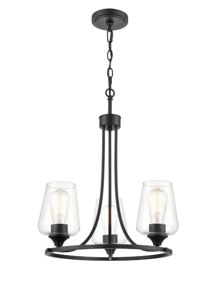 Matte Black Mini 3-Light Chandelier with Clear Glass Shades