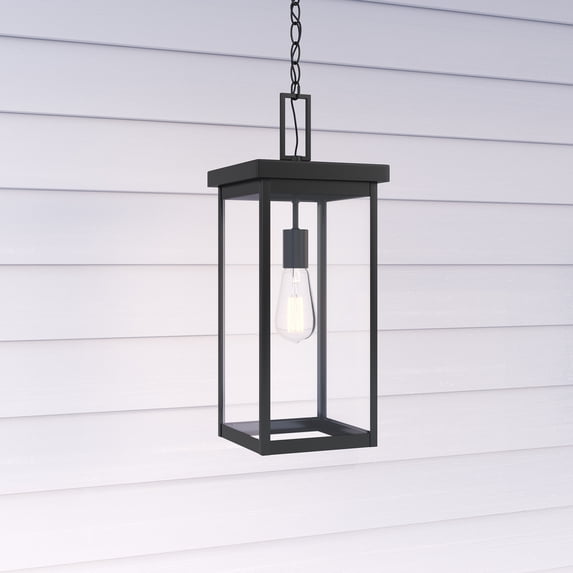 Millennium Lighting Barkeley 1 Light Outdoor Hanging Lantern in Powder Coated Black with ClearGlass Shades 20 Inch - Powder Coat Black