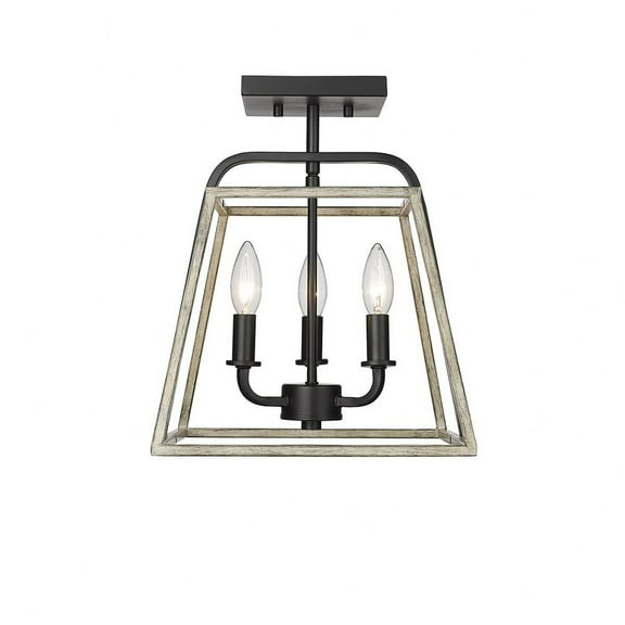 Millennium Lighting  Bonnie 3 Light Semi-Flush Ceiling Mount in Matte Black Grey Wood