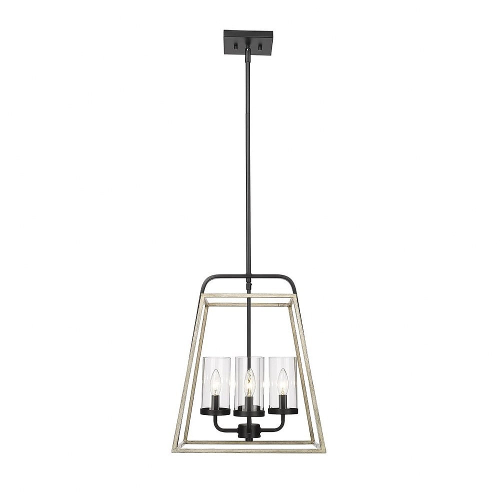 Bonnie Matte Black and Gray Wood 4-Light Pendant with Clear Glass