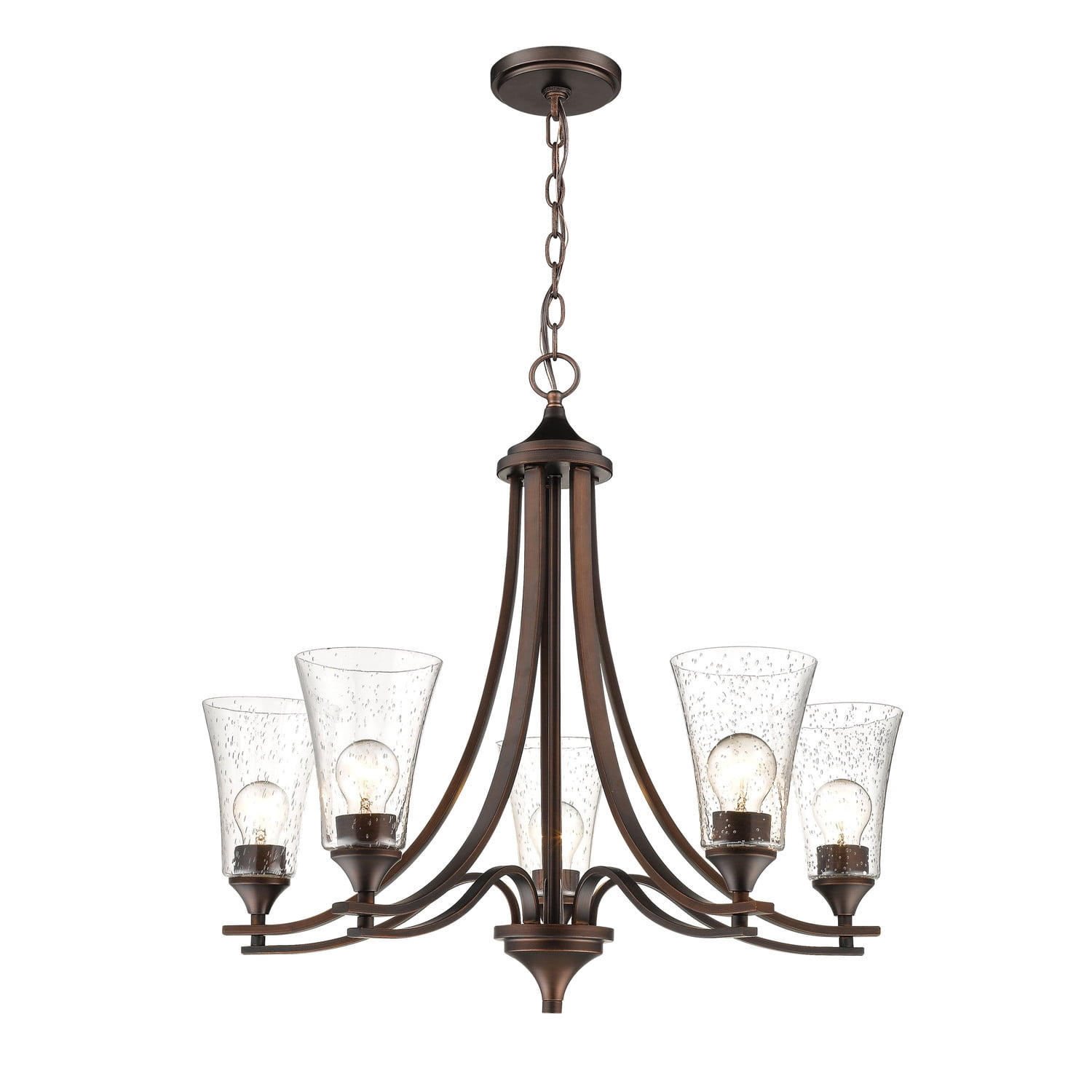 Natalie Rubbed Bronze 5-Light Chandelier with Glass Shades