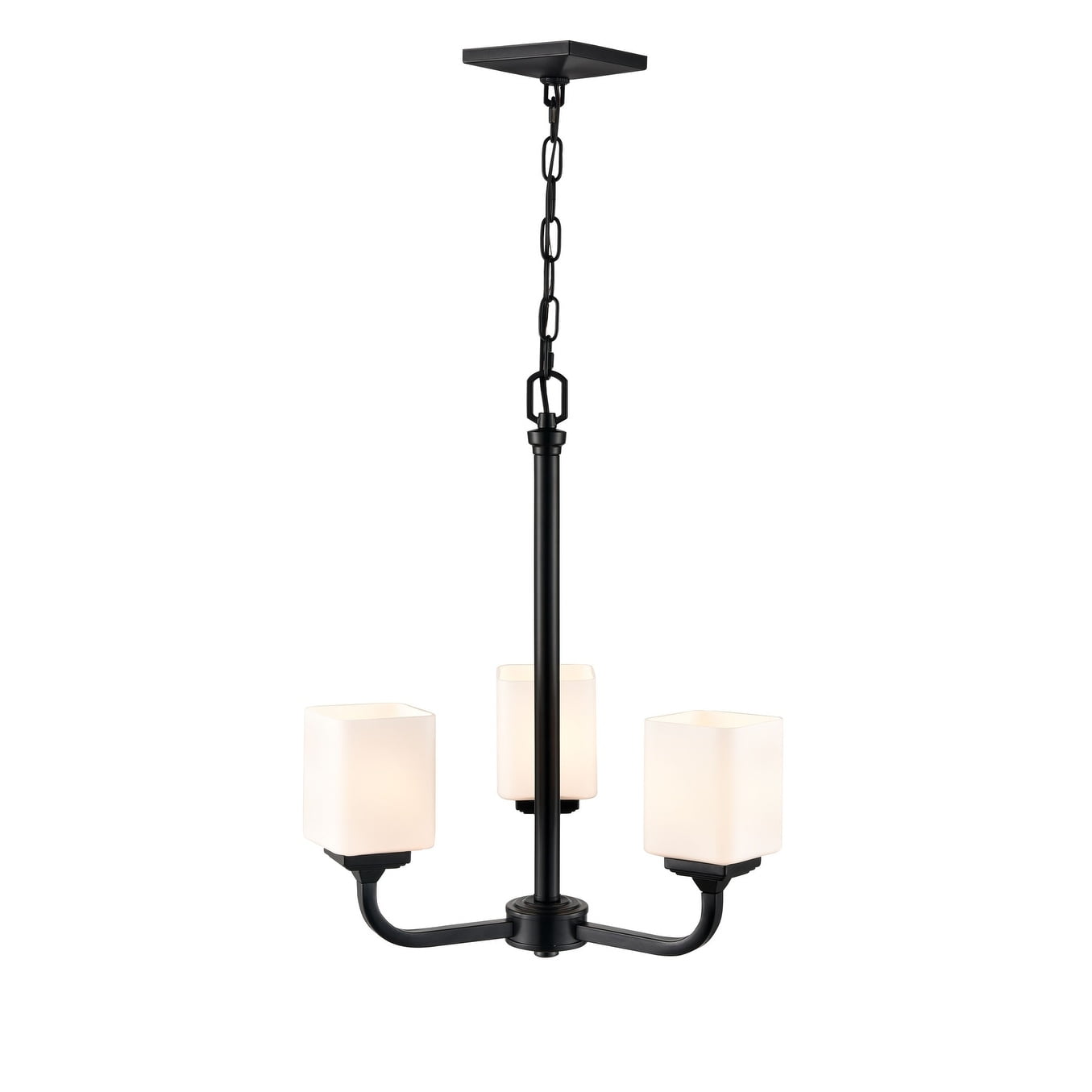 Matte Black Mini Chandelier with Frosted Glass Shades