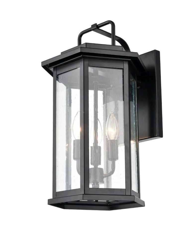 Ellis Black Powder Coat Outdoor Wall Sconce with Glass Panels