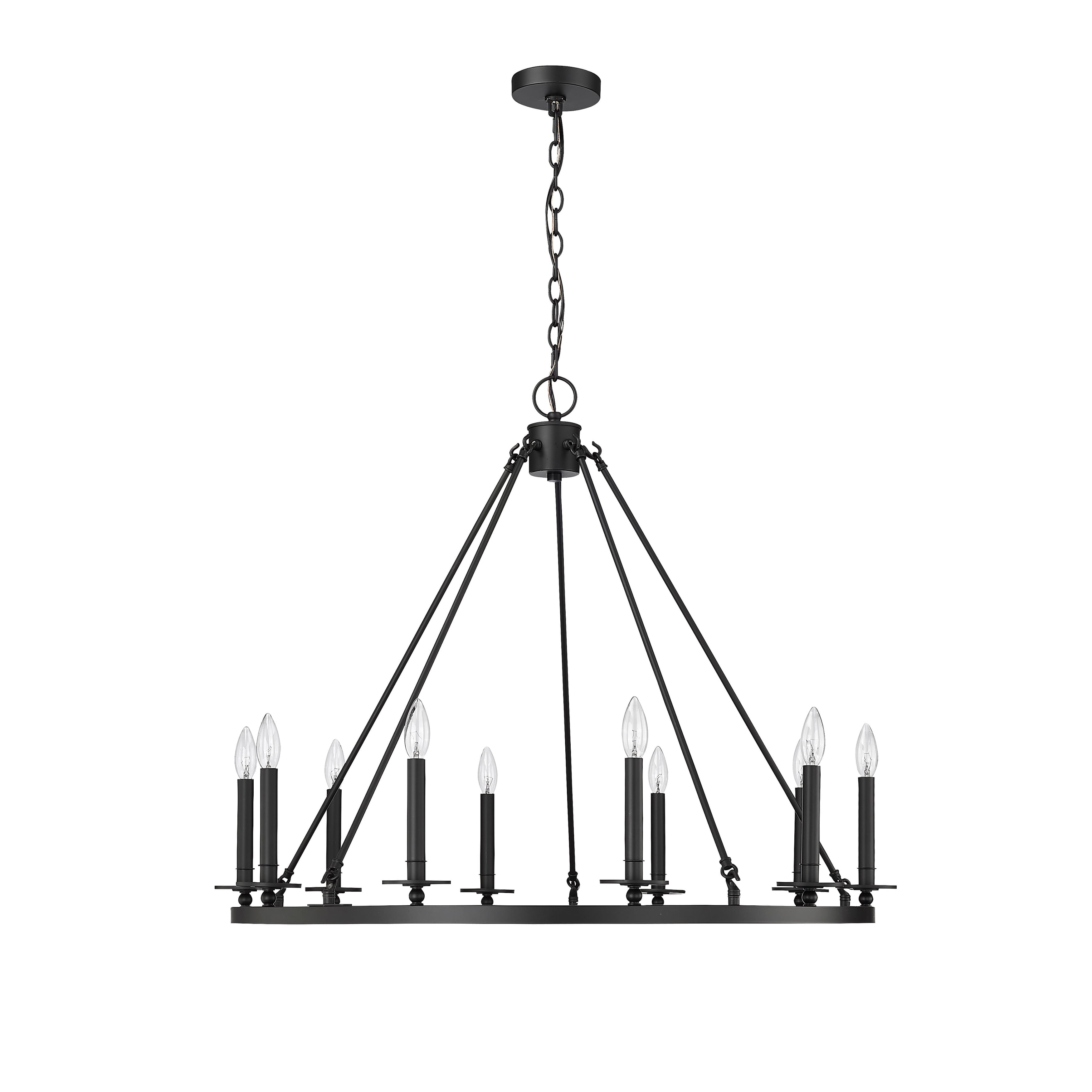 Matte Black 36" 10-Light Taper Candle Chandelier