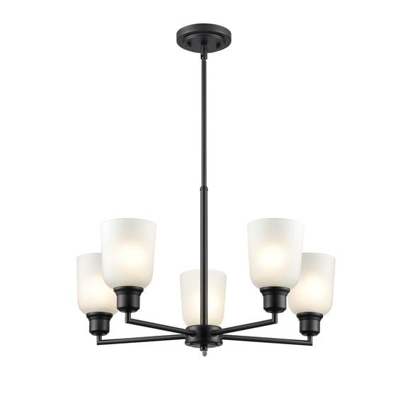 Millennium Lighting Inc Millennium Lighting Amberle in Brushed Nickel or Matte Black 5 Light Chandelier with Frosted White Shades Matte Black Painted