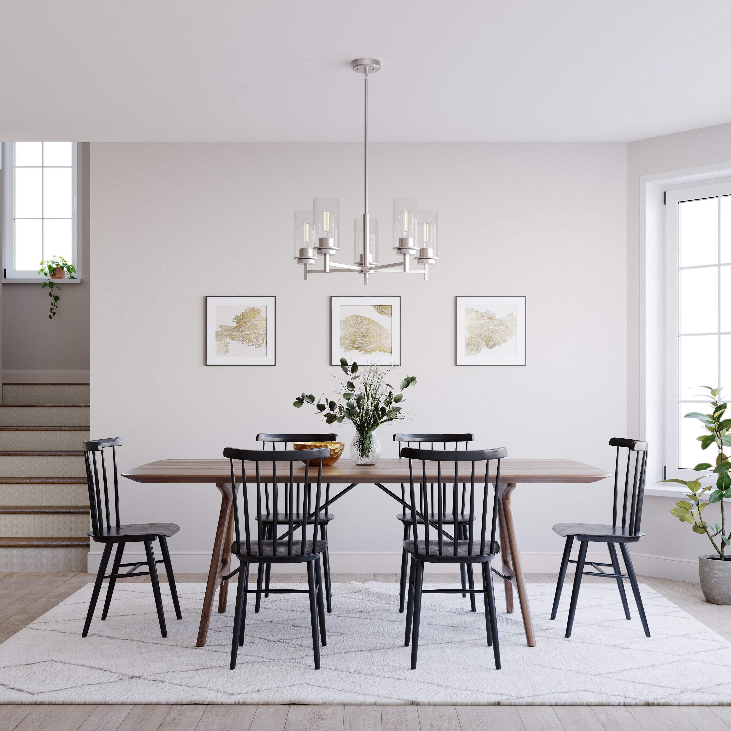 Janna 5-Light Brushed Nickel Chandelier with Clear Glass Shades