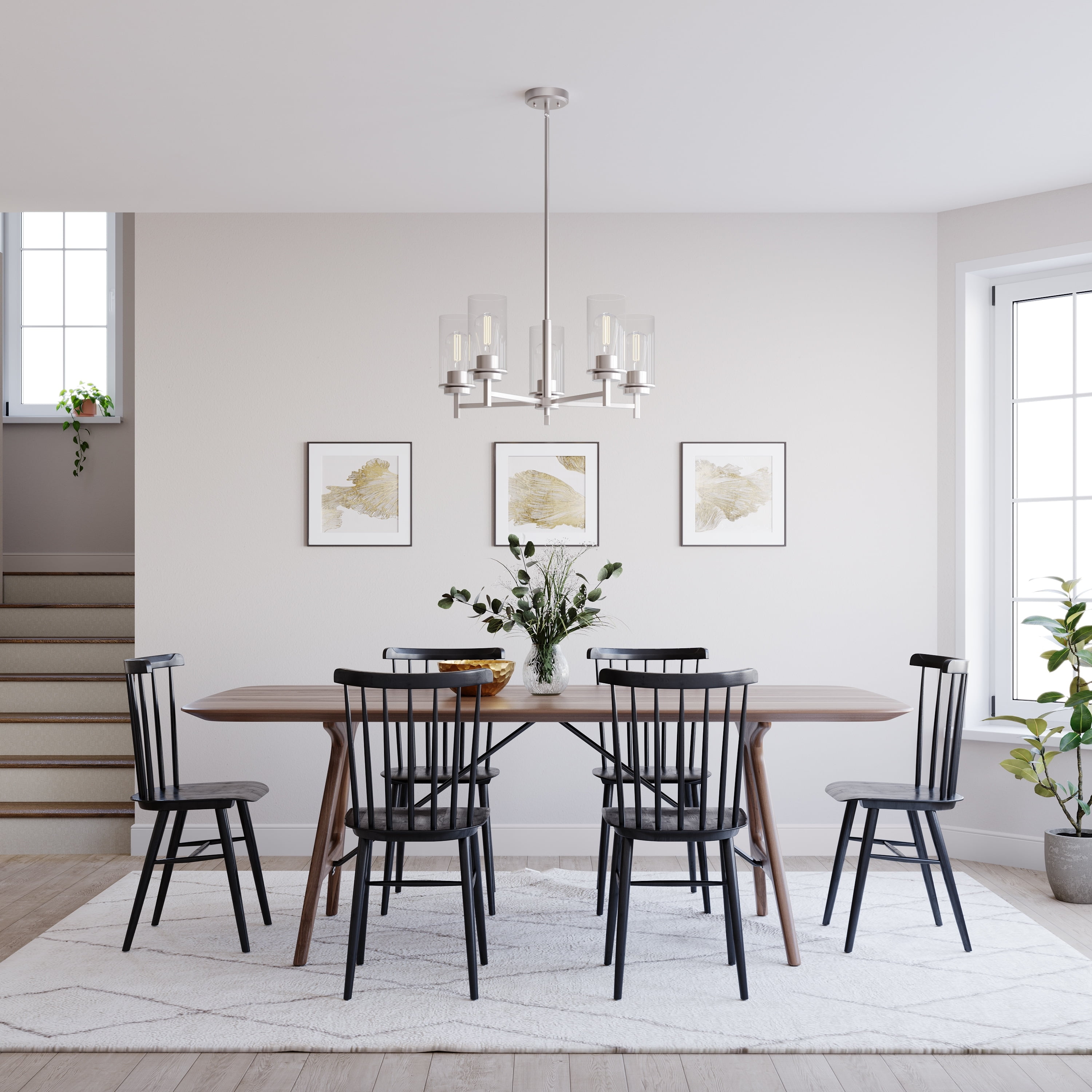 Janna 5-Light Brushed Nickel Chandelier with Clear Glass Shades