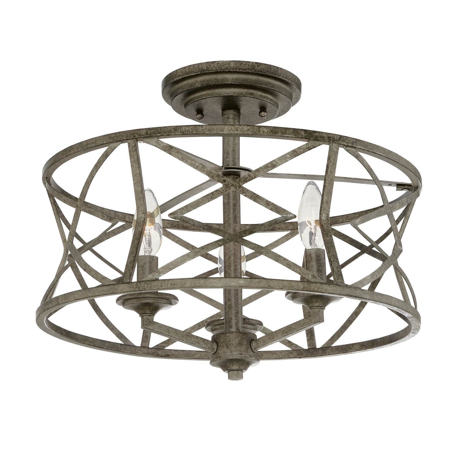 Lakewood Antique Silver 3-Light Semi-Flush Ceiling Mount