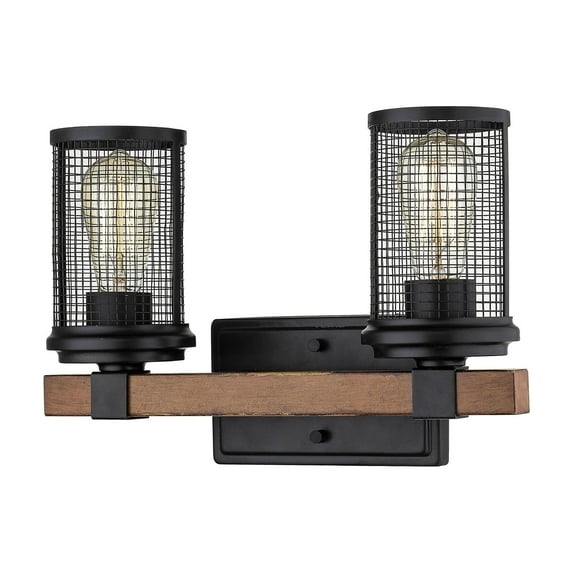 Millennium Lighting Mesa 2 Light Matte Black/Wood Grain Bathroom Vanity Fixture