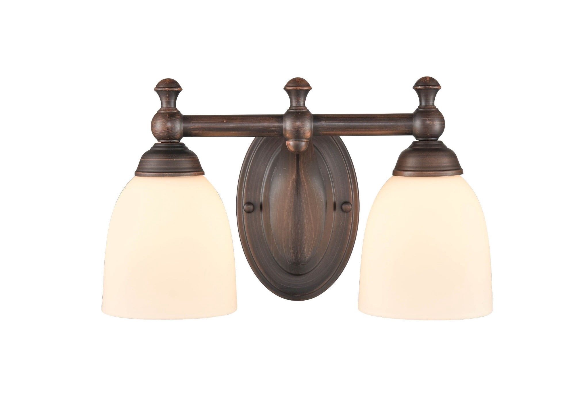 Millennium Lighting  Metal 2 Light Vanity Fixture in Multiple Finishes with Frosted Glass Shades Rubbed Bronze Bronze Oil Rubbed