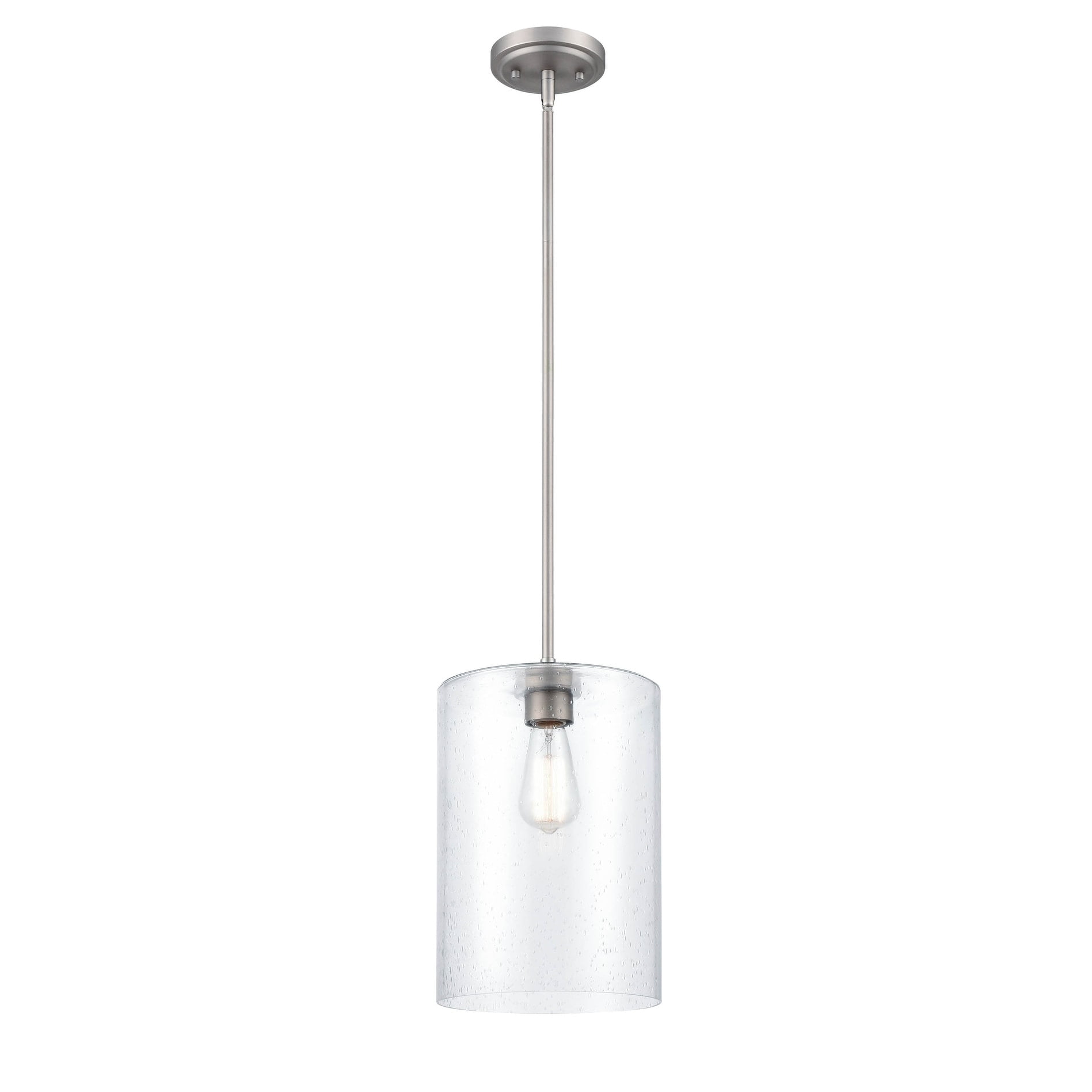 Elegant Mini-Pendant Light with Seeded Glass Shade in Satin Nickel