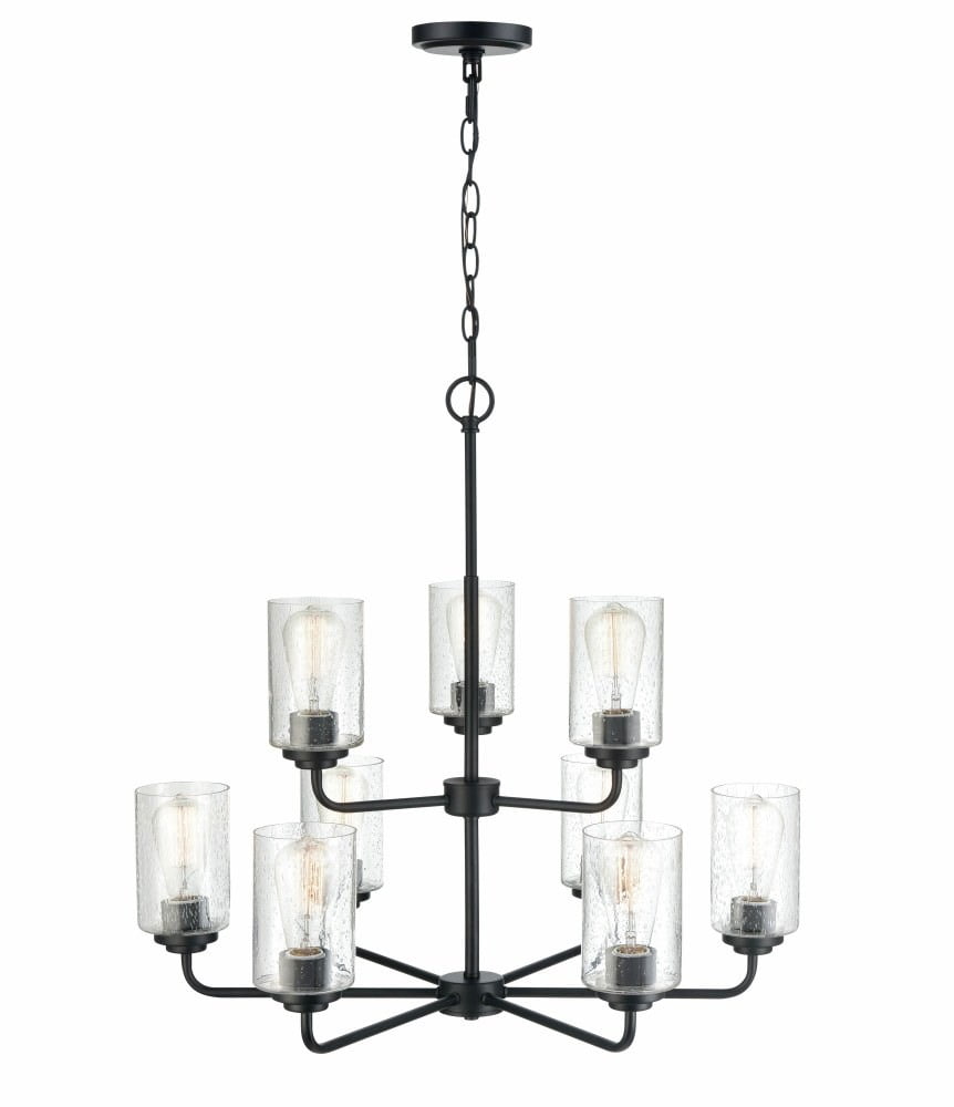 Moven Matte Black 9-Light Chandelier with Seeded Glass Shades
