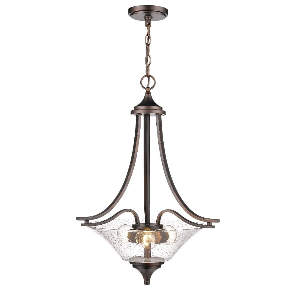 Natalie Rubbed Bronze 26.5" Pendant Light with Glass Shade