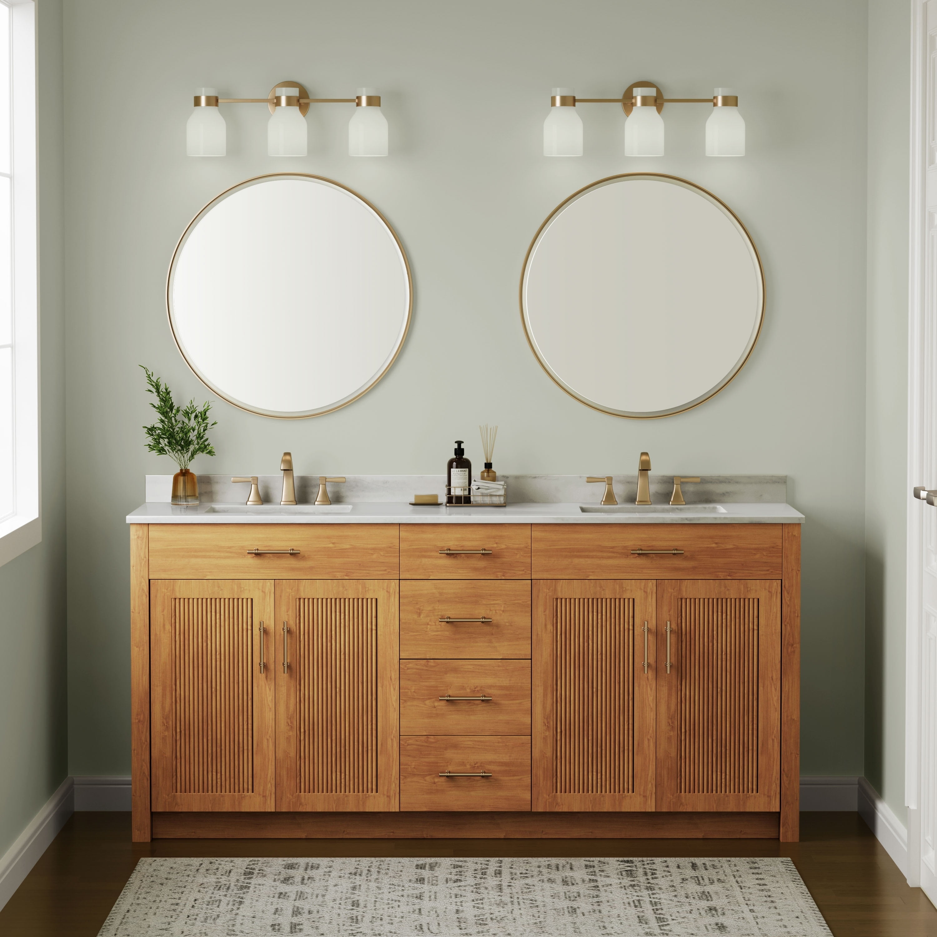 Modern Gold 3-Light Vanity with Frosted Glass Shades