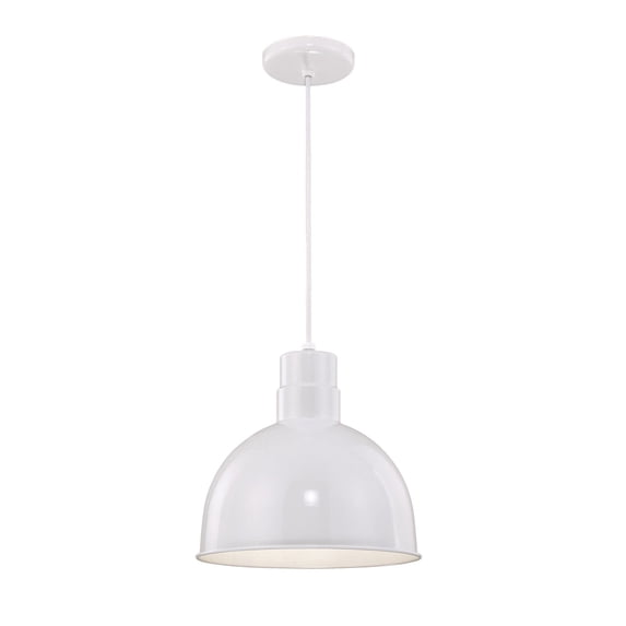 RDBC12-WH Millennium Lighting R Series - 1 Light Cord Hung Deep Bowl Pendant-11.5 Inch Tall and 12 Inch Wide-White Finish -Traditional Installation