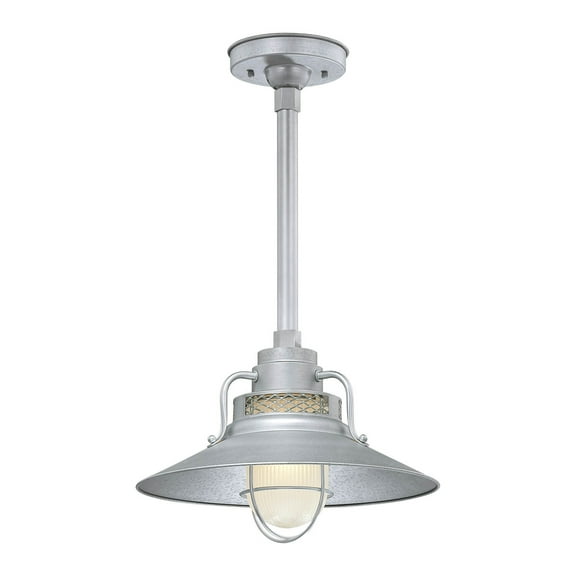 RRRS14-GA-Millennium Lighting-R Series - 1 Light Stem Hung Railroad Shade-9.5 Inch Tall and 14 Inch Wide-Galvanized Finish