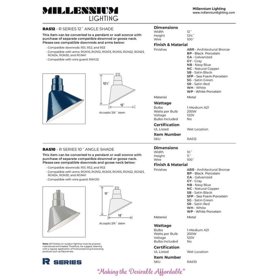 Millennium Lighting  RLM 1 Light Outdoor Wall Sconce with 10" Angle Shade Galvanized