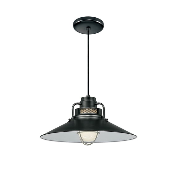 RRRC18-SB Millennium Lighting R Series - 1 Light Cord Hung Railroad Pendant-10 Inch Tall and 18 Inch Wide-Satin Black Finish -Traditional