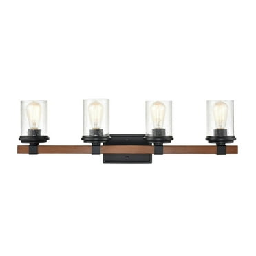 Millennium Lighting  Taos 4 Bathroom Vanity Light in Matte Black/Wood Grain with Seeded Glass shades