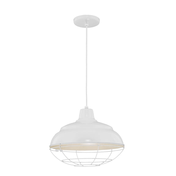 RWHC14-WH Millennium Lighting R Series - 1 Light Cord Hung Warehouse Pendant-8.25 Inch Tall and 14 Inch Wide-White Finish    -Traditional Installation