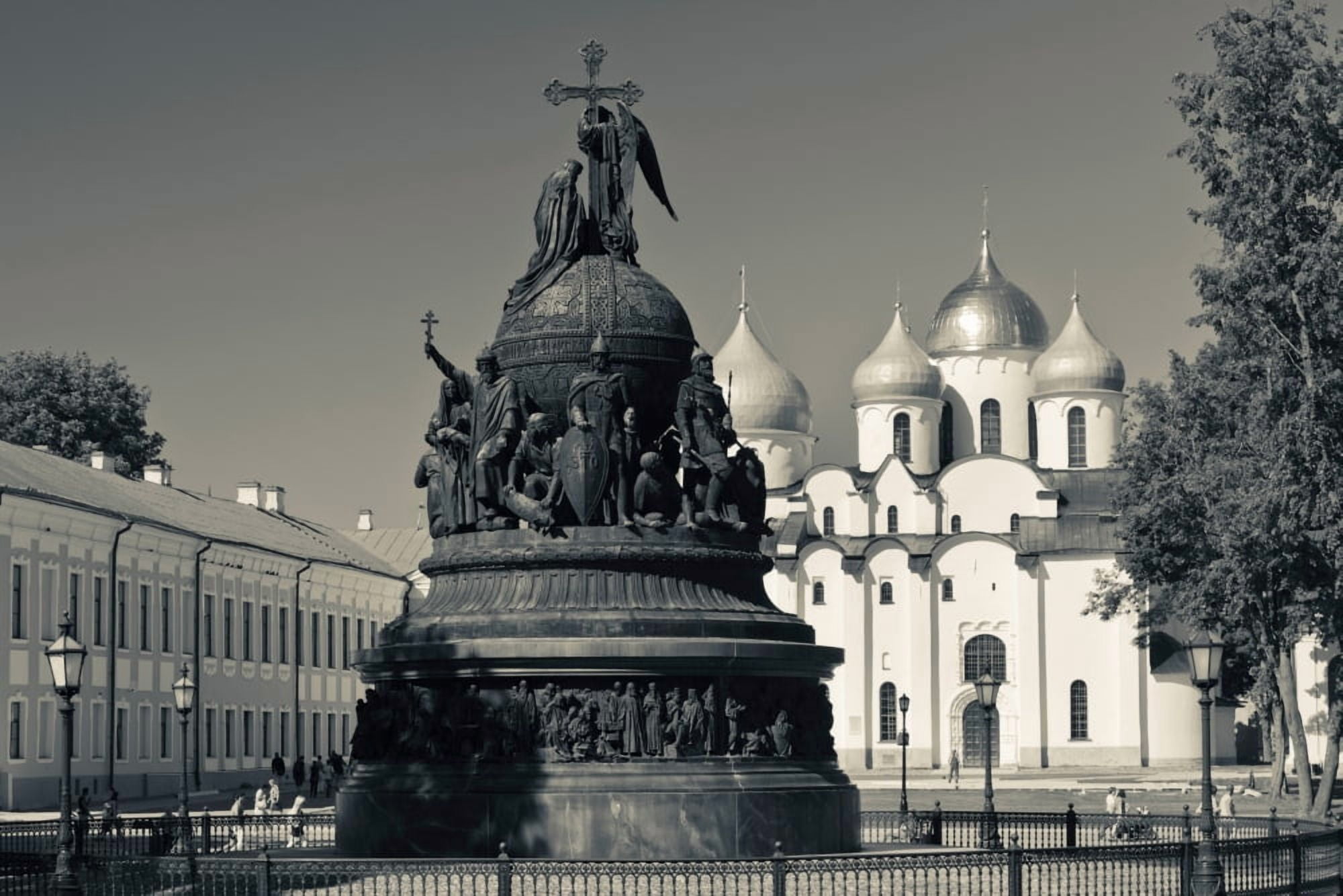 Millennium of Russia Monument with Saint Sophia Cathedral in the background Novgorod Kremlin Veliky Novgorod Russia Canvas Art - Panoramic Images (27 x 9)