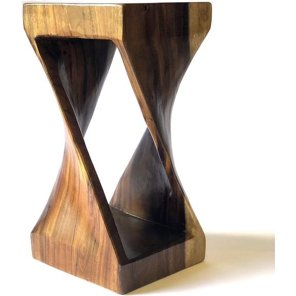 Millennium Suar Twisted Stool Accent Table, Natural Wood, 22 Inches to 24 Inches in Height
