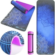 Millenti Yoga Mat Gym Mats - 6mm Thick Suede Texture Material, Premium-Design Print, Non-Slip Exercise Mat - Dense Cushioning for Home Workouts, Pilates, 72 x 24 x ¼”, Royalty Mandala Blue, YMA05BLBL
