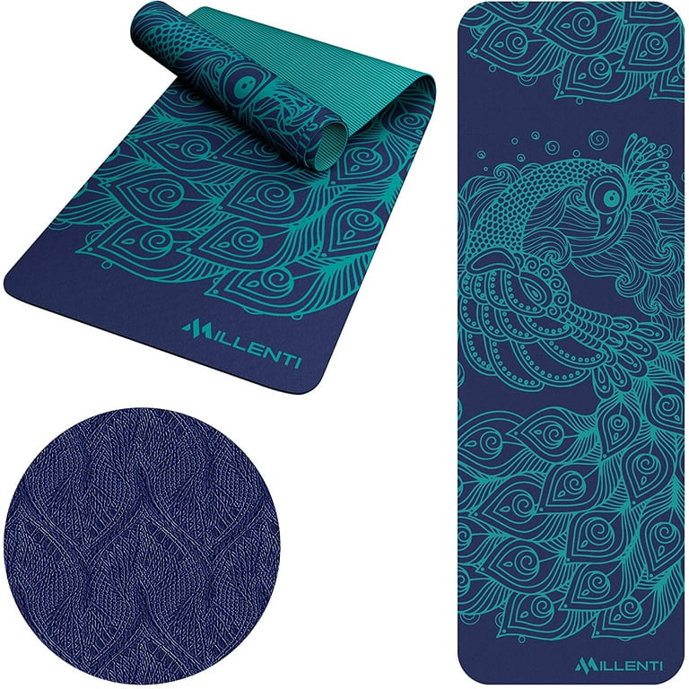 Millenti Yoga Mat Gym Mats - 6mm Thick TPE Texture Material, Premium-Design  Print, Non-Slip Exercise Mat - Dense Cushioning for Home Workouts
